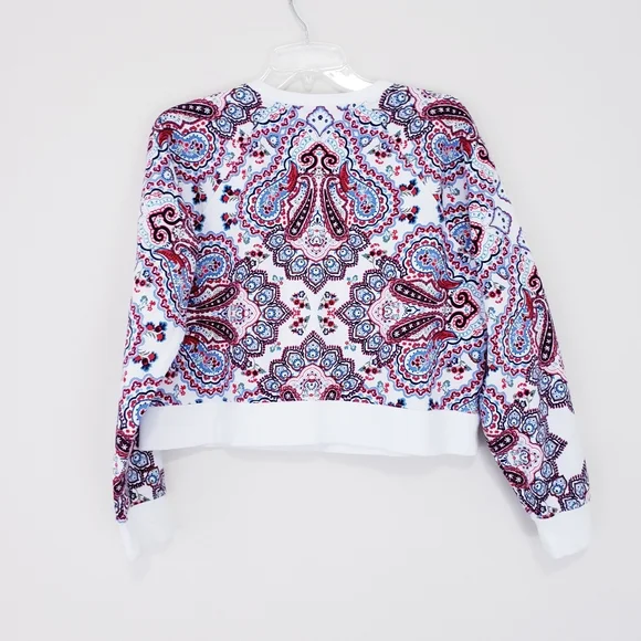 BODEN Sweatshirt Paisley Print Red White Blue Large Pullover Crew Crop Sweater - Picture 4 of 5